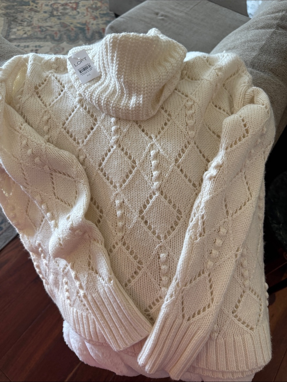 LOFT Ivory Diamond Cable Turtleneck Sweater